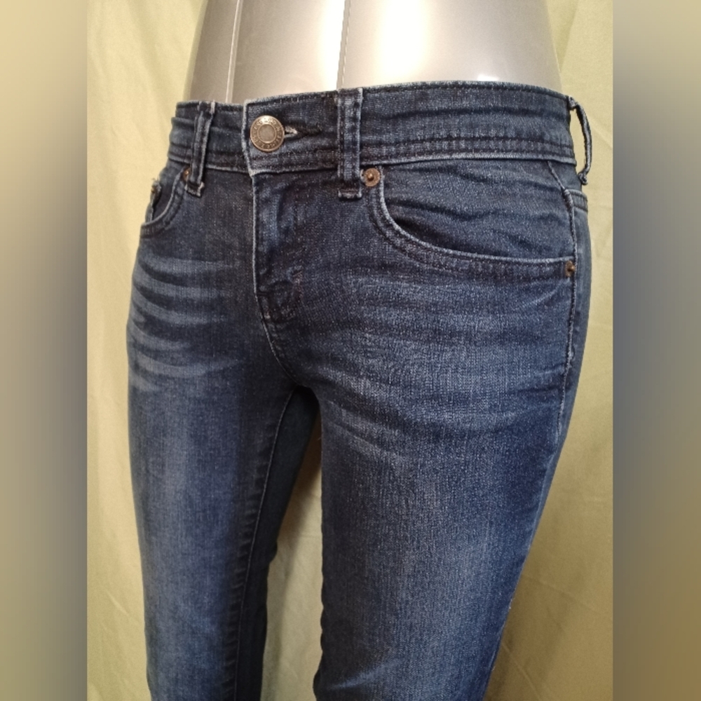 A Mossimo Supply Co. Dark Blue Slkm Skinny Raw Ankle Denim Jeans - Picture 8 of 9